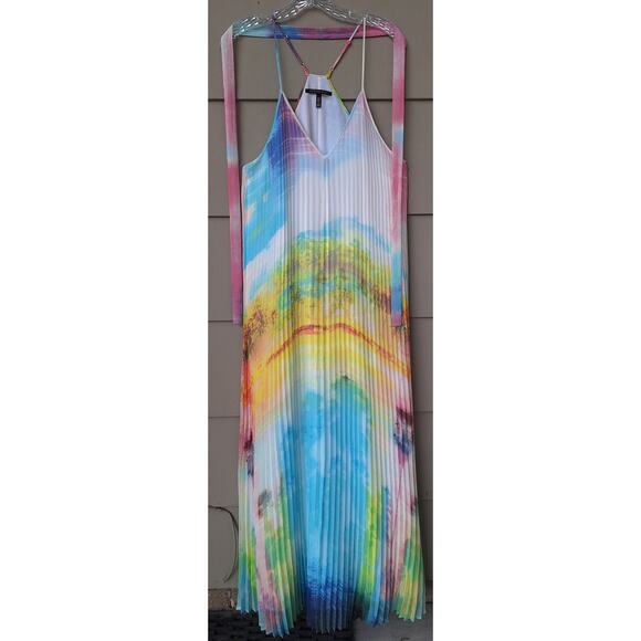 Victoria's Secret Watercolor Knife Pleated Sleeveless Maxi Dress Gown Size L - Picture 3 of 11